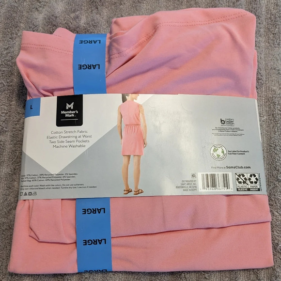 Member's Mark‎ Women Elastic Drawstring Sleeveless Tank Dress Pink Sz. Large NEW - Picture 2 of 6